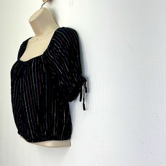 Express - Off The Shoulder Rainbow Stripe Black Crop Top Size Small - Picture 4 of 10